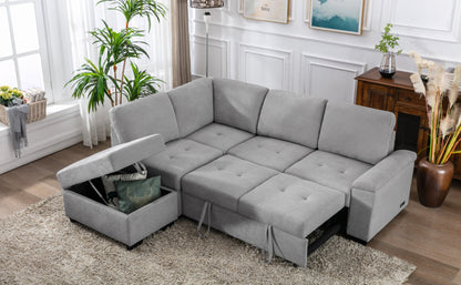 Sleeper Sectional Sofa, L-Shape Corner Couch Sofa-Bed With Storage