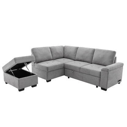 Sleeper Sectional Sofa, L-Shape Corner Couch Sofa-Bed With Storage