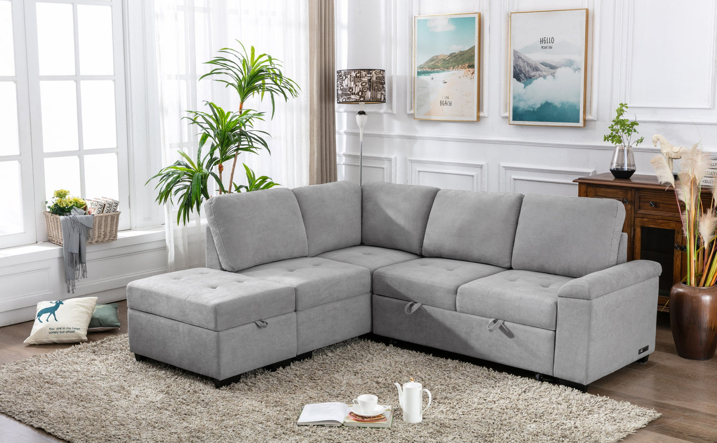 Sleeper Sectional Sofa, L-Shape Corner Couch Sofa-Bed With Storage