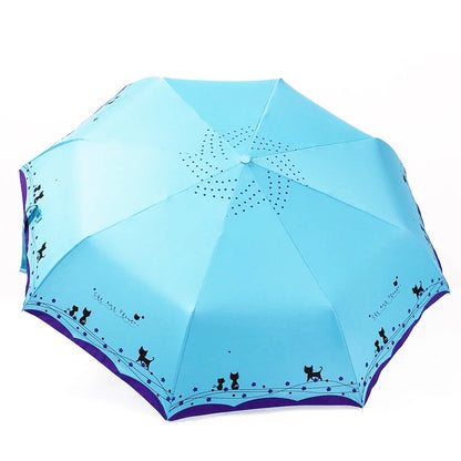 LIKE RAIN Cute Cat Women Umbrella Creative Cartoon Girl Automatic Umbrella Rain Women Three-Folding Travel Pocket Parasol UBY29