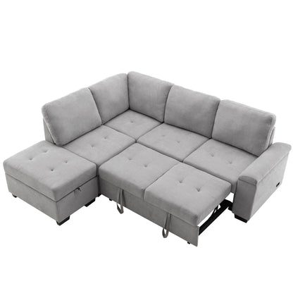 Sleeper Sectional Sofa, L-Shape Corner Couch Sofa-Bed With Storage