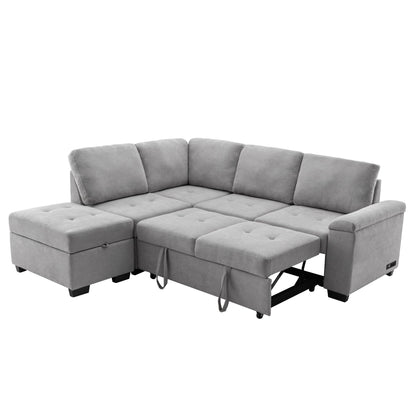 Sleeper Sectional Sofa, L-Shape Corner Couch Sofa-Bed With Storage