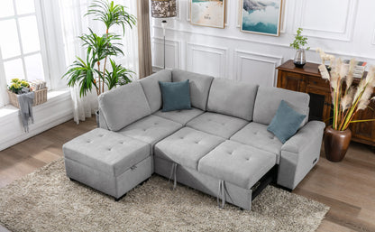 Sleeper Sectional Sofa, L-Shape Corner Couch Sofa-Bed With Storage